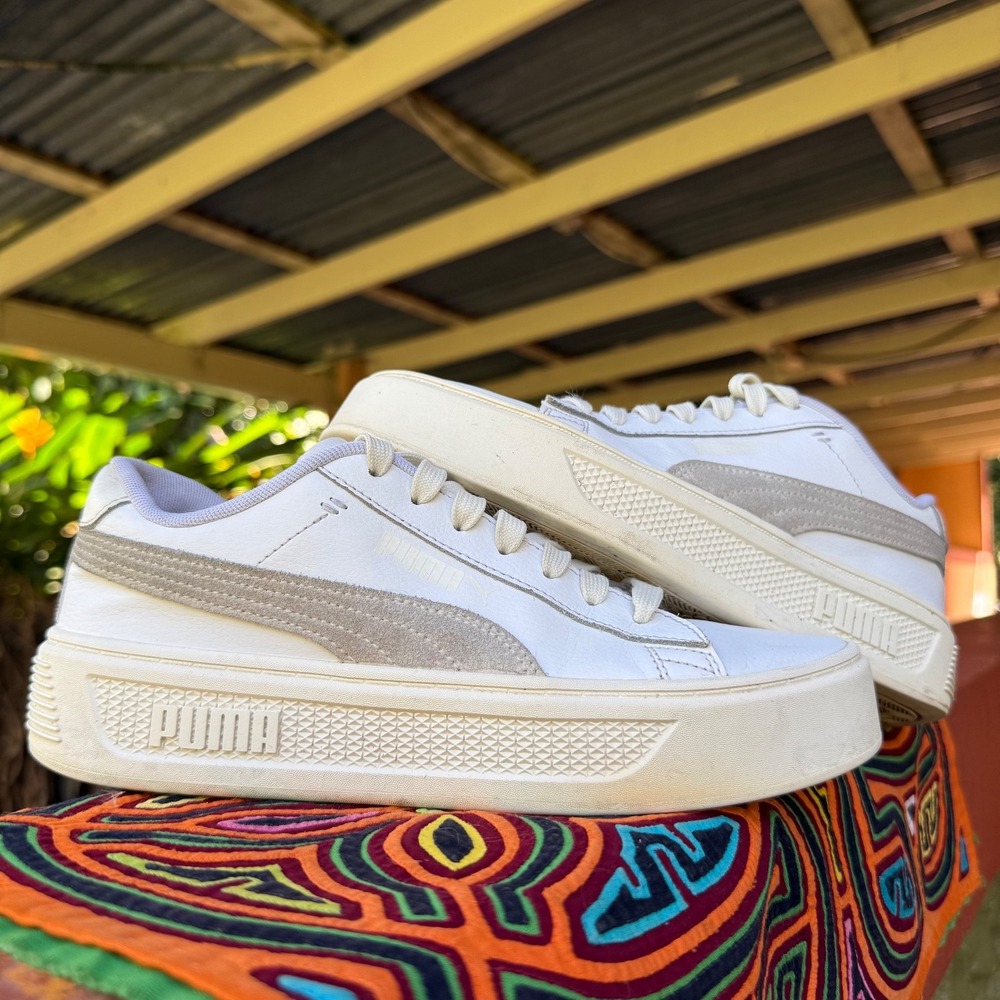 Puma Smash 3.0 Mono‎ Twist Platform Sneakers Womens Size 9 White 395318-05
